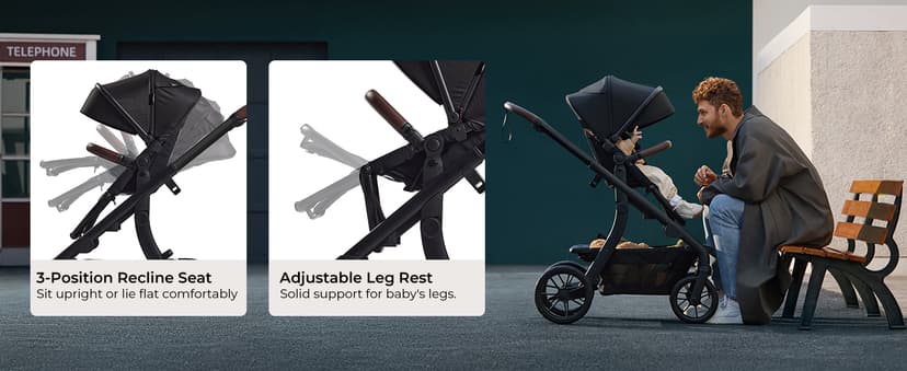 Momcozy ChangeGo Baby Stroller, Convertible Single-to-Double-to-Wagon Stroller with 23 Configurations, Bassinet, Seat Included, Large PU Wheels, All-Wheel Suspension & Extendable UPF50+ Canopy