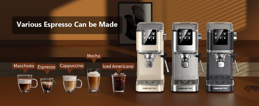 KEENSTAR 20Bar Espresso Machine with Rapid Cold Brew, Hot & Iced Coffee Machine, Espresso Maker with Milk Frother Steam Wand, Touch Screen with 40oz Water Tank for Latte, Cappuccino, Gift