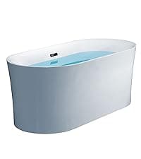 WOODBRIDGE 59" Acrylic Freestanding Bathtub Contemporary Soaking Tub with Matte Black Overflow and Drain,White Tub,B0058-MB