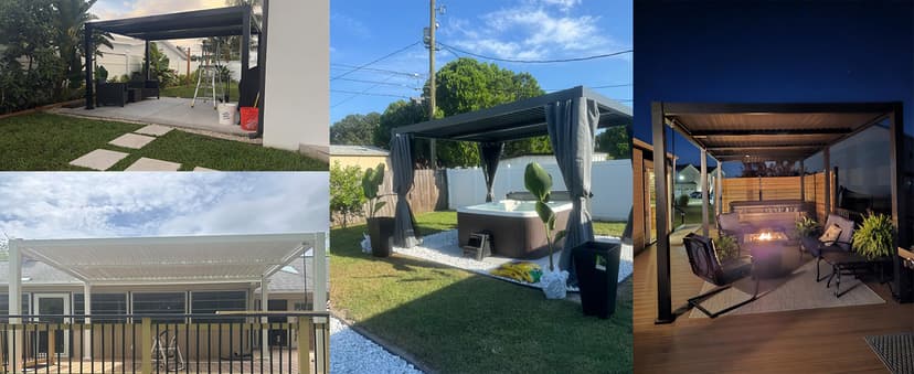 Louvered Pergola 12'x16', Full Aluminum Outdoor Pergola with Adjustable Rainproof and Gutter System, Hardtop Gazebo for Patio, Deck, Garden, Yard, Black