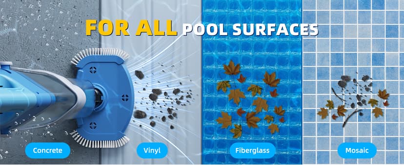 Cordless Pool Vacuum with Telescopic Pole, 26.5 gallons/min Powerful Suction, Handheld Rechargeable Swimming Pool Cleaner with 1H Running Time, Pool Vacuum for Above/In Ground Pools, Spas, Hot Tubs