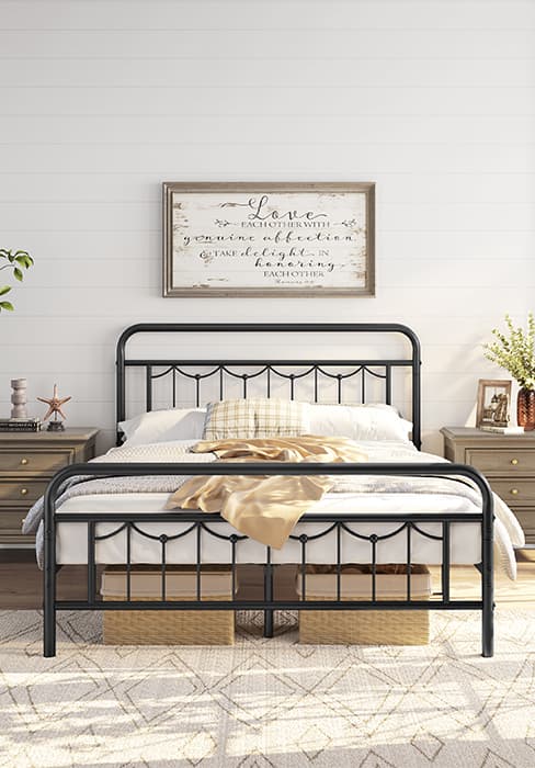 Yaheetech Classic Metal Platform Bed Frame Mattress Foundation with Victorian Style Iron-Art Headboard/Footboard/Under Bed Storage/No Box Spring Needed/Queen Size Black