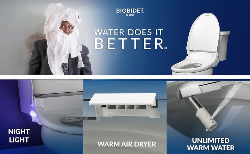 Bio Bidet BB2000 Bliss Electric Bidet Toilet Seat, Warm Water with Air Dryer, Heated Seat with Sensor and Slow Close Lid, Night Light, Remote Control, Elongated, White
