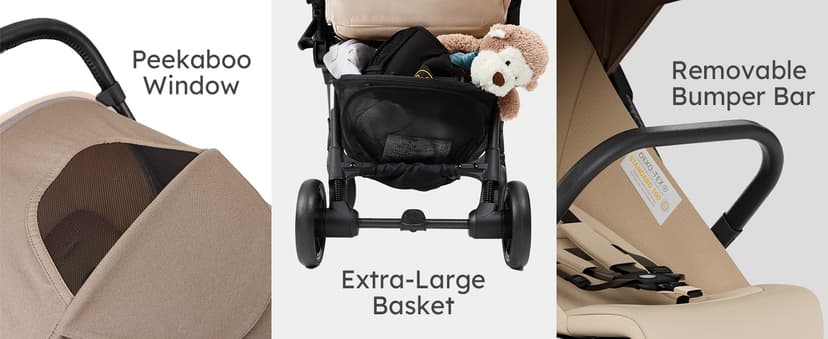 Lightweight Baby Strollers for Airplane, Ultra-Compact Travel Stroller, Light & Strong Portable Toddler Stroller with Carbon Fiber Frame and UPF 50+ Waterproof Fabric, Only 9.9 lbs, Brown