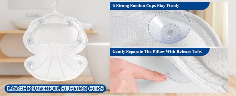 Bath Pillows for Tub, Afitton Luxury Bath Pillow Bathtub Pillow Headrest Neck and Back Support - with 4D Air Mesh Fabric & 6 Powerful Suction Cups, Ergonomic Bath Accessories Spa Gifts for Women Men