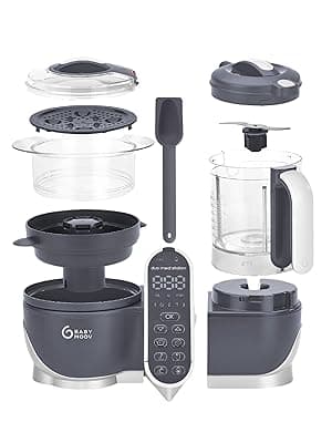 Babymoov Duo Meal Station Grey: Multi-Speed Baby Food Maker Steamer and Puree Blender, Baby Food Processor that warms & defrosts (Nutritionist Approved)