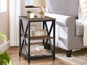 End Tables Living Room Set of 2, 16" D x 16" W x 24" H, Indoor End Tables Living Room with Storage Shelf, Square End Table Set of 2, X-Shaped Night Stands for Bedroom, Farmhouse Wood Side Tables