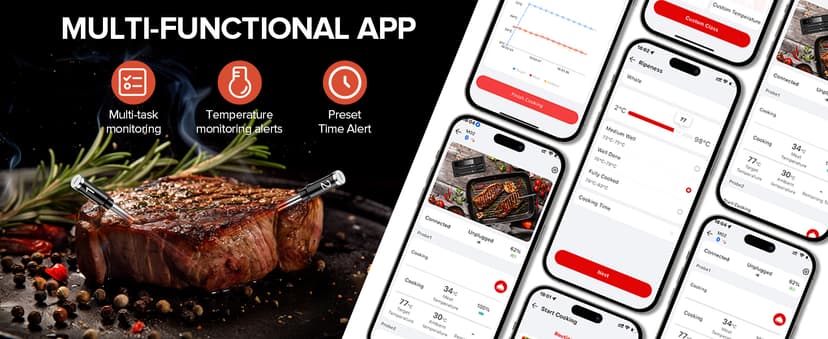 Smart Wireless Meat Thermometer with Dual Probes, Bluetooth & WiFi Combo, High Precision & Fast Response for BBQ, Grill, Smoker, Oven, Air Fryer