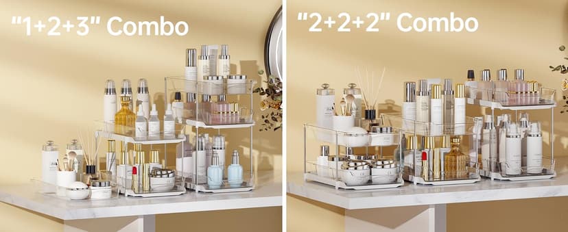 Delamu 2 Sets of 3-Tier Bathroom Under Sink Organizers and Storage, Multi-Purpose Stackable Pantry Organization and Storage, Pull Out Clear Kitchen Bathroom Cabinet Organizer with Movable Dividers