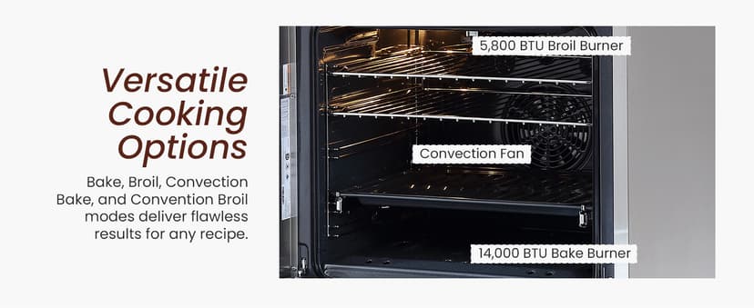 RRG361TS 36" Gas Range, 5 Sealed Burners, 4.3 cu. Ft. Capacity, Freestanding Slide-in Convection Oven, Easy Reach Racks, Clock and Timer, Stainless Steel