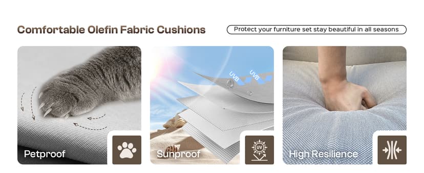 Outdoor Furniture Set, 4 Piece Aluminum Patio Furniture Set with Coffee Table, Wide Seat and Thick Cushions, Outdoor Patio Conversation Sets for Deck, Porch (LightGray)