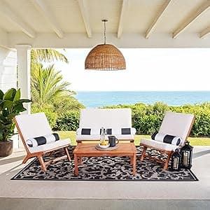 SAFAVIEH Outdoor Collection Owen Natural Teak Solid Wood/Taupe Cushion 3-Seater Sofa