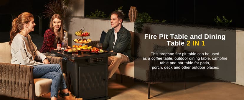 EAST OAK 28'' Propane Fire Pit Table, 50,000 BTU Steel Gas FirePit for Outdoor, Outside Patio Deck and Garden, CSA Certified Fire Table with Magnetic Lid, Cover-Storage Basket and Lava Rock , Black