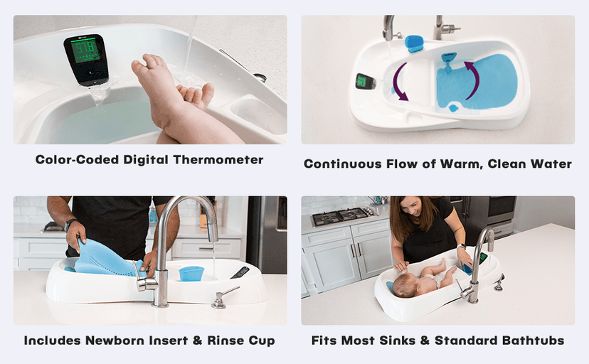 4moms Cleanwater Tub, 3-in-1 Grow-with-Me Baby Bathtub with Digital Thermometer for Newborns to Toddler, Assembled in The USA