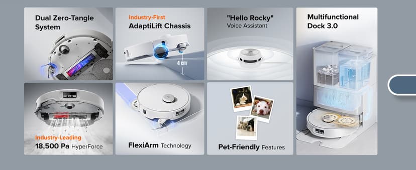 roborock Qrevo Edge Robot Vacuum and Mop, 18,500Pa Suction, Zero-Tangling, AdaptiLift Chassis, Al Obstacle Recognition, Hot Water Mop Washing & Dock Self Cleaning, Corner to Edge Deep Cleaning