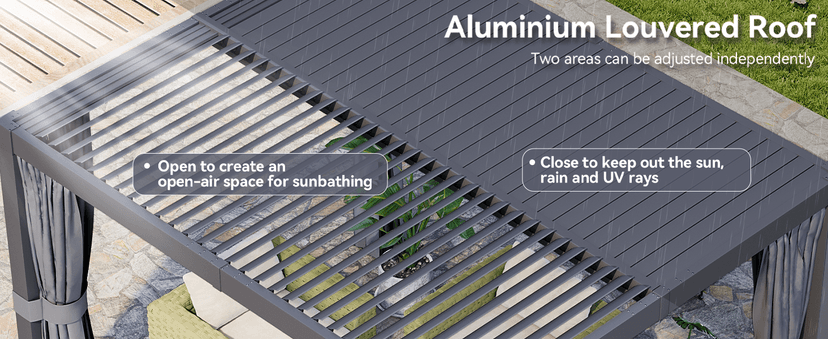 Aoxun Louvered Pergola 10' x 10' Outdoor Aluminum Pergola with Adjustable Top for Decks, Gardens and Backyards, Gray