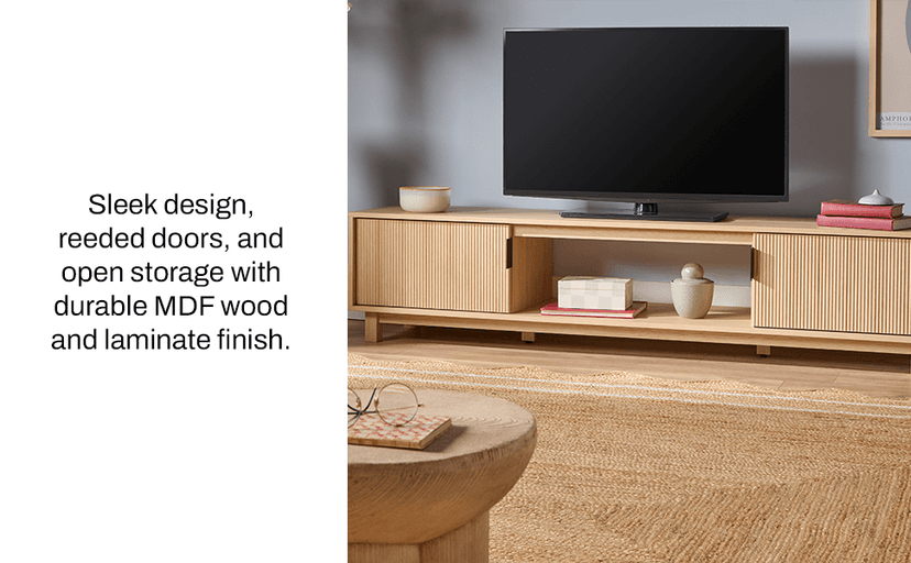 Walker Edison Arundo Fluted TV Stand for TVs up to 65 Inches, 58" TV Stand, Mocha