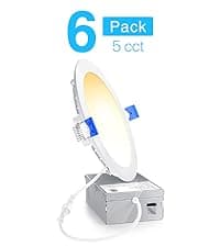 Ensenior 12 Pack 6 Inch LED Recessed Ceiling Light, Dimmable, 2700K-5000K 5CCT, 1200LM 12W 120V, High Brightness Canless Wafer Downlight - ETL&FCC&IC