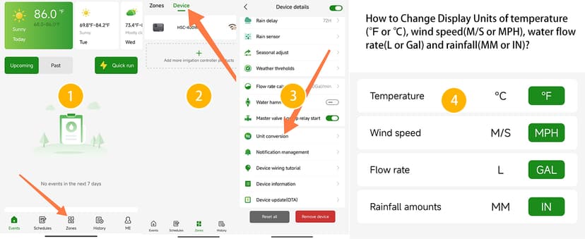 Smart Sprinklers Controller WiFi, Irrigation Controller Easy Use App Enabled, 4 Zone + 16 Plans, Save Water Auto Skin Rain, Freeze & Wind, 10 Minutes Install