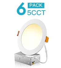 FREELICHT 24 Pack 6 Inch 5CCT Ultra-Thin LED Recessed Ceiling Light with Junction Box, 2700K/3000K/3500K/4000K/5000K Selectable, 1050LM Brightness, Dimmable Canless Wafer Downlight, 12WEqv110W-ETL&FCC
