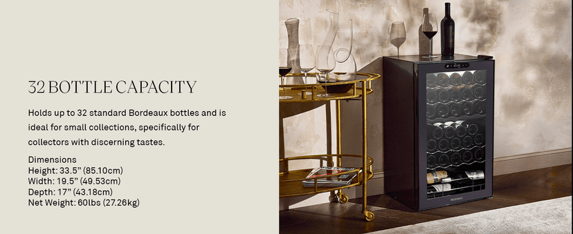 Wine Enthusiast 32-Bottle Dual Zone MAX Compressor Wine Cooler – Freestanding Mini Fridge with Digital Touchscreen, LED Display, Split Storage for Red & White Wines, Matte Black Refrigerator Home Bar