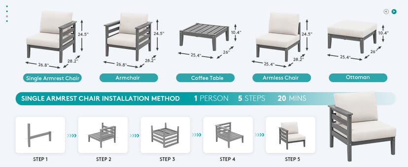 SERWALL HDPE Patio Furniture Set, 10 Pieces Outdoor Sectional Sofa Set, All-Weather Wood-Like Outdoor Sofa Couch with Coffee Table for Deck, Lawn, Grey Frame with Khaki Cushion