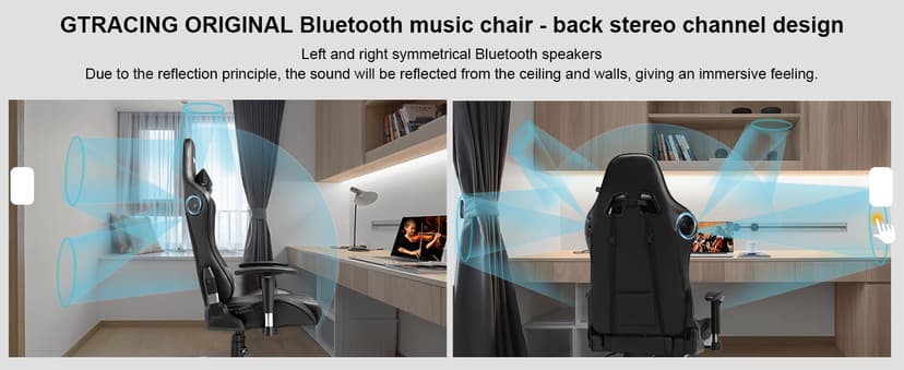 GTRACING Gaming Chair with Speakers Bluetooth Music Video Game Chair Audio Ergonomic Design Heavy Duty Office Computer Desk Chair (Black)