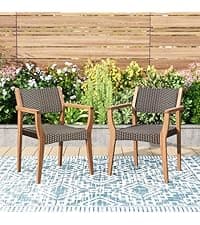 PHI VILLA Outdoor Dining Table for 6/8, 74" Rectangle Wicker Table with Acacia Wood Top & Storage Panel, Large Farmhouse Modern Furniture for Patio, Deck, Backyard, Porch