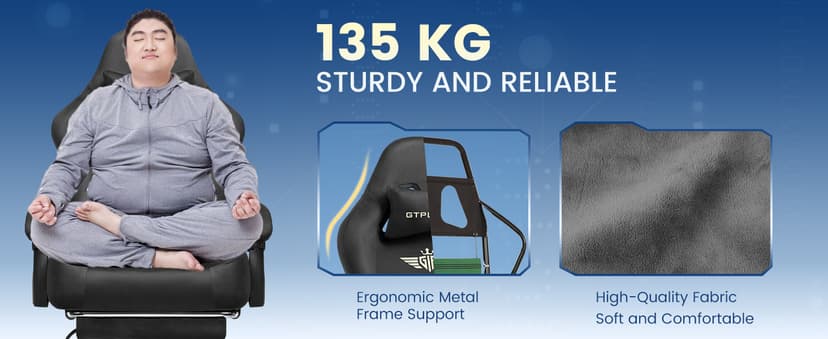 GTPLAYER Gaming Chair Fabric with Pocket Spring Cushion, Big and Tall Gamings Chairs 350LBS High Back Computer Chair with Footrest for Adults Lumbar Support Swivel Game Chair for Office Gaming Gray