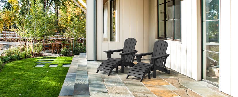 SERWALL HDPE Folding Adirondack Chair with Dual Cup Holder - Composite Adirondack Chair - Black