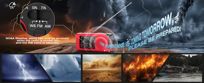 Emergency Weather Radio, 4000mAh NOAA Weather Alert Radio Solar Charging, Hand Crank & USB Charged, AM/FM with LED Flashlight, Reading Lamp, SOS Alarm, Headphone Jack for Outdoor Indoor