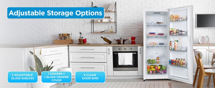 Commercial Cool 11.1 Cu. Ft. Convertible Freezer Refrigerator, Upright Fridge with Glass Shelves, Reversible Door, Garage Ready, ENERGY STAR rated, Auto Defrost, CCUC1110GW, White