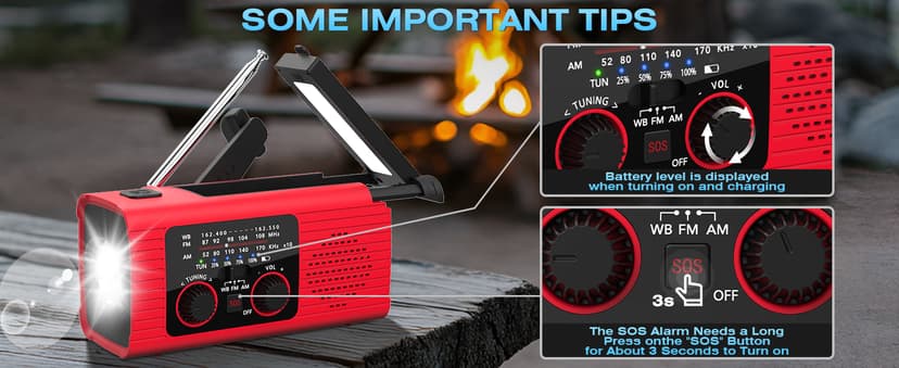 Emergency Weather Radio, 4000mAh NOAA Weather Alert Radio Solar Charging, Hand Crank & USB Charged, AM/FM with LED Flashlight, Reading Lamp, SOS Alarm, Headphone Jack for Outdoor Indoor