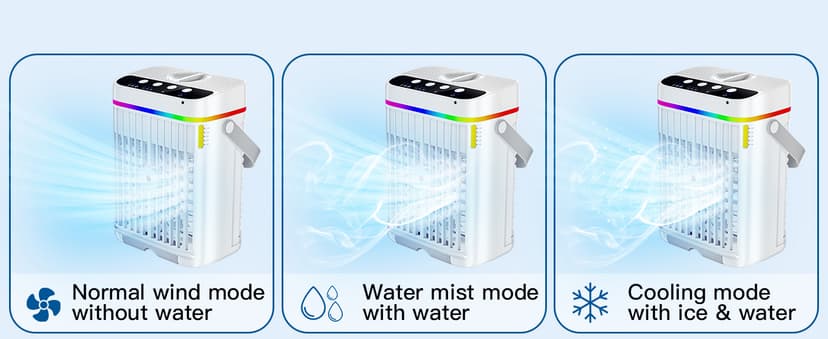Portable Air Conditioners,1200ML Cooling fan Mini Air Conditioner with Remote Control,3 Wind Speed & 7 LED Light,3 Cool Mist& 1-3H Timer,Personal Air Conditioner Evaporative Air Cooler for Room/Office