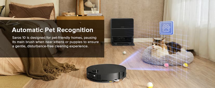 roborock Saros 10 Robot Vacuum and Mop, 22,000Pa Suction, AI Obstacle Avoidance, 3.14-inch Ultra Thin, Intelligent Dirt Detection, Zero Tangling Main Brush, Hot Water Mop & Dock Self Cleaning