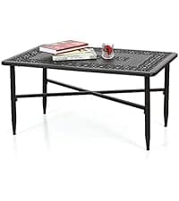 Sophia & William Outdoor Dining Table 6-Person Round Cast Aluminium, Patio Bistro Table with 2.2" Umbrella Hole for Porch Backyard, Bronze