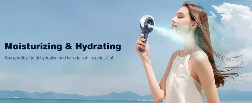 HandFan 4000mAh Upgraded Handheld Misting Fan, 50ml Water Tank, Rechargeable Personal Mister Fan Portable AC, Spray Water Mist Fans, Foldable Cooling Ice Fans for Beach Travel Disney(Royal Blue)