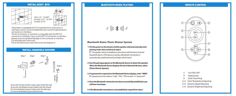 23" Full Body Thermostatic Shower System with Body Jets, Luxury LED Music Rainfall Waterfall Shower Jets System In Wall, Smart Ceiling Mount Multi Function Rain Shower Faucet Set