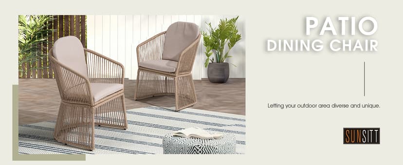 SUNSITT Patio Chairs Set of 4, Woven Wicker Outdoor Dining Chair w/Weather-Resistant Cushions, Modern Bistro Chairs Set of 4 w/Curved Armrest Beige for Garden Balcony Backyard