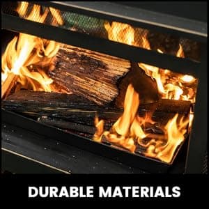 Outdoor Wood Burning Fireplace with Wood Storage and Removable Fire Grill - 40 Inch Large Metal Wicker Base Fire Pit for Patio Garden Deck Backyard, Black