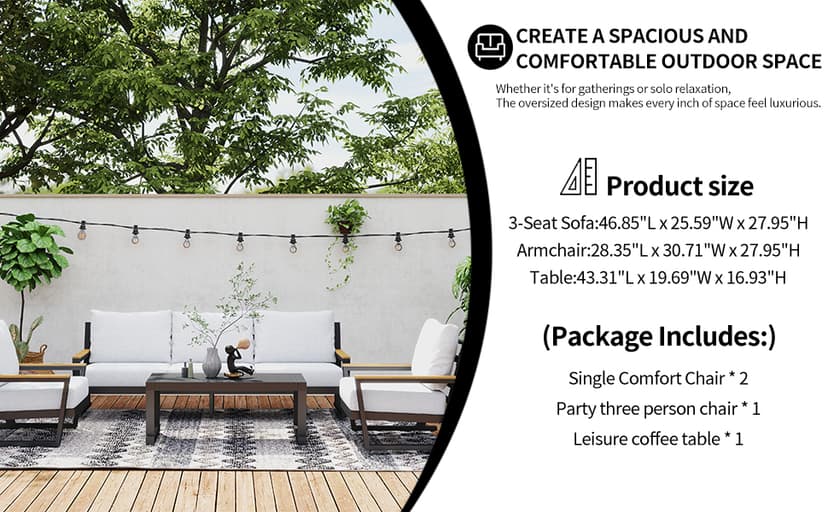 Aluminum Outdoor Furniture with Coffee Table,5 Seats Patio Furniture Set Sectional Waterproof Sofa with Conversation Set Table with Upgrade and Washable Cushion Grey