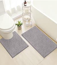 HOMEIDEAS 3 Pieces Bathroom Rugs, Ultra Soft Non Slip Absorbent Chenille Toilet Bath Mat Set (Grey)