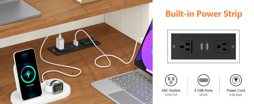 TVU Farmhouse Computer Desk with Drawers, 65'' Home Office Desk with Power Outlets, Storage Cabinet and Printer Stand, Study Writing Desks with Long Monitor Stand, White