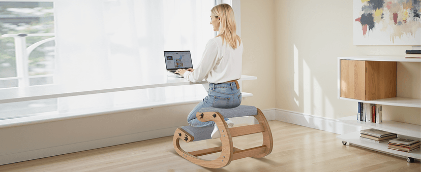 Ergonomic Kneeling Chair with Wooden Frame - Adjustable Height Office Chair with Soft Padding for Back Pain Relief, Posture Correcting Home & Office Desk Chair