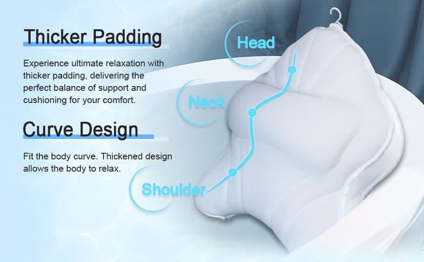 Extra Thick Large Bath Pillow with Neck,Back,Head Support for Bathtub, Spa, Soaking Gray(19''x15'')