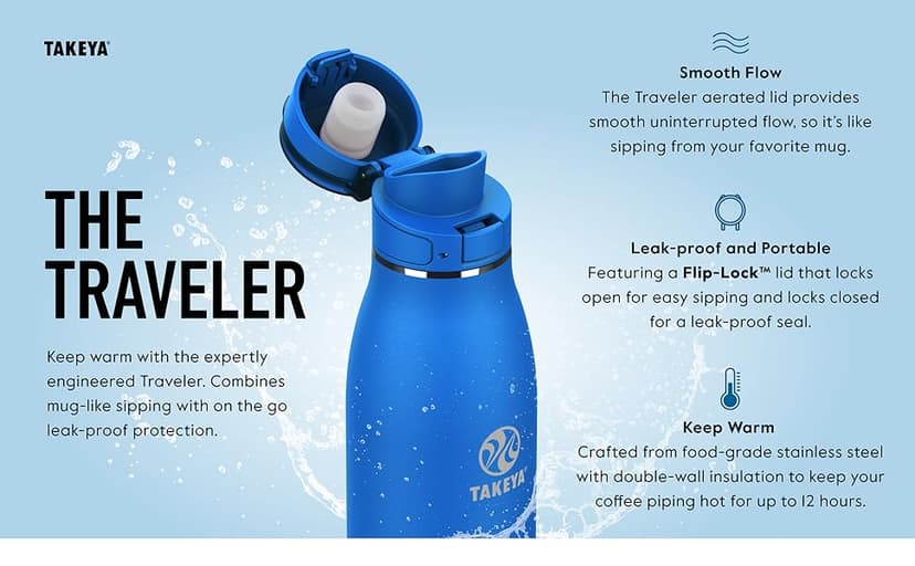 Takeya Traveler Insulated Travel Mug, Leak Proof Lid, 17 Ounce, Onyx