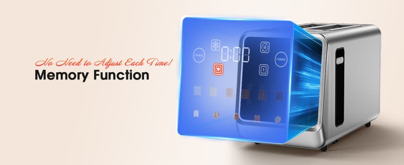 Toaster 2 Slice Wide Slot, Stainless Steel Digital Toasters Best Rated Prime, Touch Screen Toaster for 5 Bread Types/6 Shade Settings/Single Slot Toasting/Memory Function/Defrost/Reheat