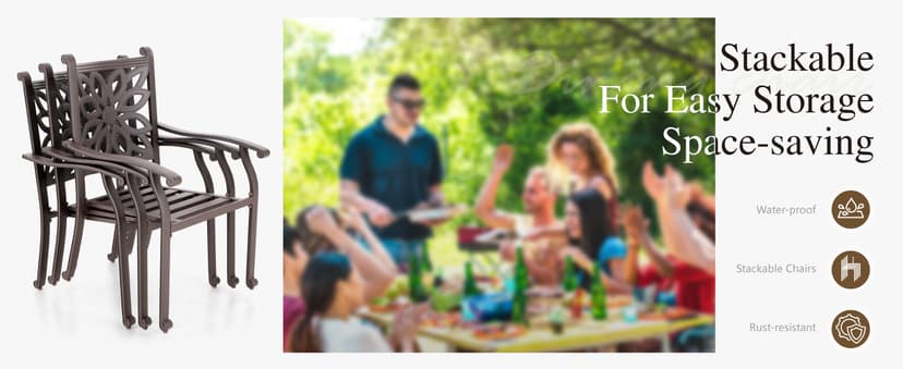 Sophia & William 7 Pieces Cast Aluminium Patio Dining Furniture Set for 6, Powder-Coating Outdoor Dining Chairs and Round Table with 2.2" Umbrella Hole for Porch Backyard Deck, Bronze