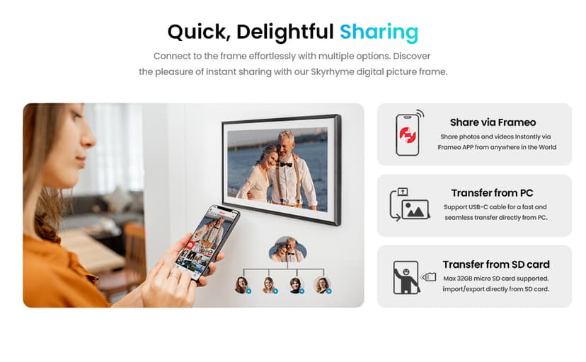 15.6'' Digital Picture Frame with 1920x1080 IPS Touch Screen, 32GB Frameo WiFi Digital Photo Frame, Share Photos/Videos and Send Best Wishes via Free App