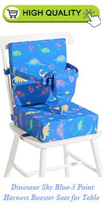 Toddler Booster Seat for Dining Table, Dinosaur Booster Seat for Table with Backrest and Adjustable Seat Belts Non-Slip Bottom Portable Booster Seat Increasing Cushion for Kid Baby Eating Travel Home